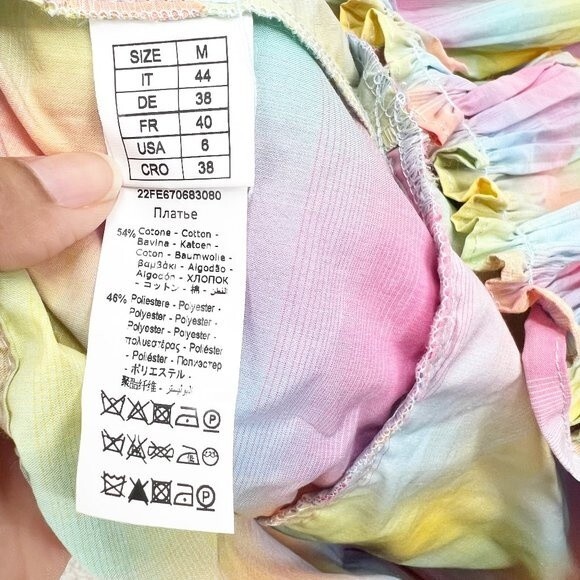 Anthropologie Beatrice B Rainbow Tiered Dress Pleated Square Neck Size M NWT - Picture 7 of 12